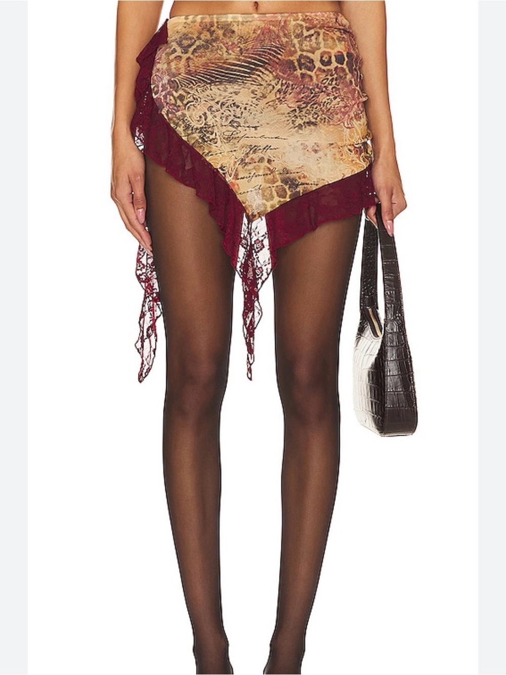 Jaded London Celestia leopard mini skirt asymmetrical lace hem size 4
